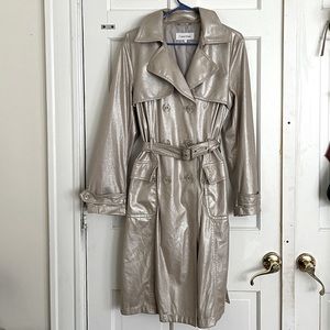 Calvin Klein Shiny Beige Faux Leather Trench Coat